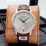 Perfect Replica Jaeger LeCoultre Master White Face Rose Gold Carved Case 41mm Watch 